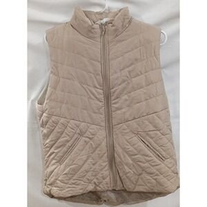 New Directions Beige Quilted Full Zip Vest XL Women's Mid-Length Sleeveless